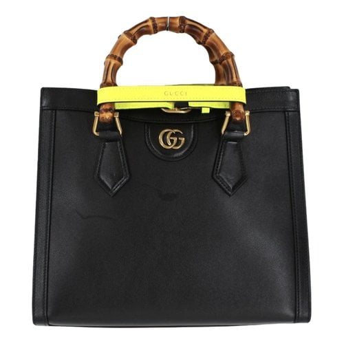 Pre-owned Gucci Diana Bamboo Leather Tote In Black