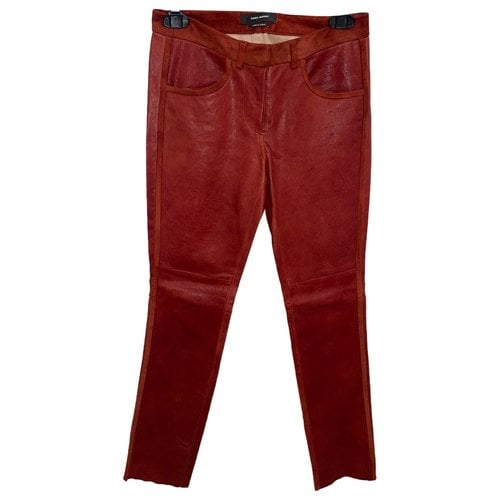 Pre-owned Isabel Marant Leather Straight Pants In Red