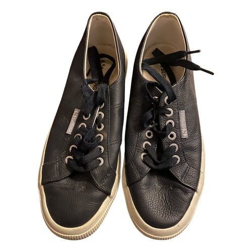 Pre-owned Superga Leather Trainers In Navy