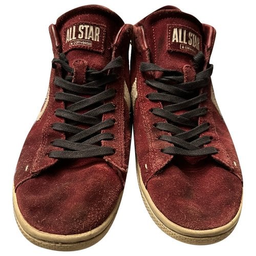 Pre-owned Converse Leather High Trainers In Burgundy