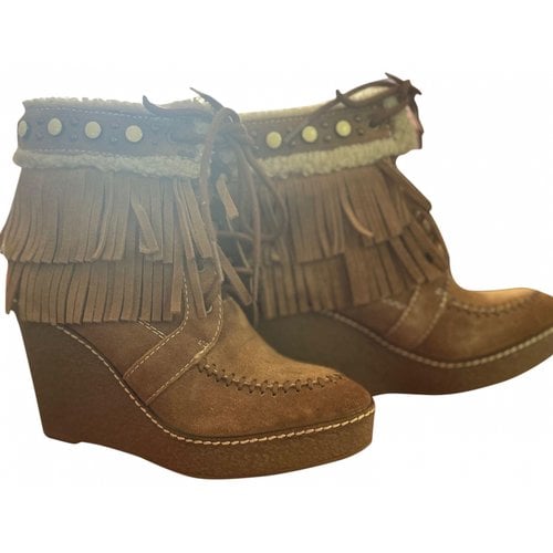 Pre-owned Sam Edelman Lace Up Boots In Brown