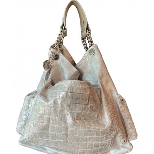 Pre-owned Versace Leather Handbag In Grey