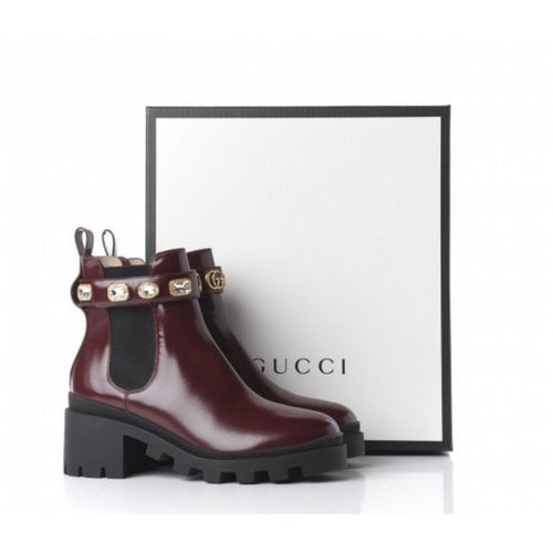 Pre-owned Gucci Leather Ankle Boots In Burgundy
