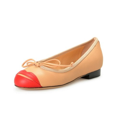 Pre-owned Charlotte Olympia Leather Ballet Flats In Camel