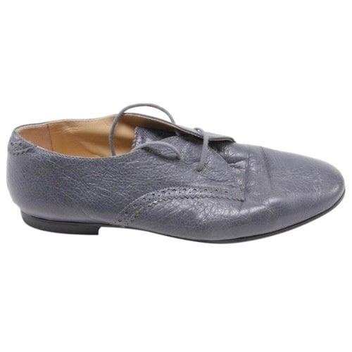 Pre-owned Balenciaga Leather Flats In Grey