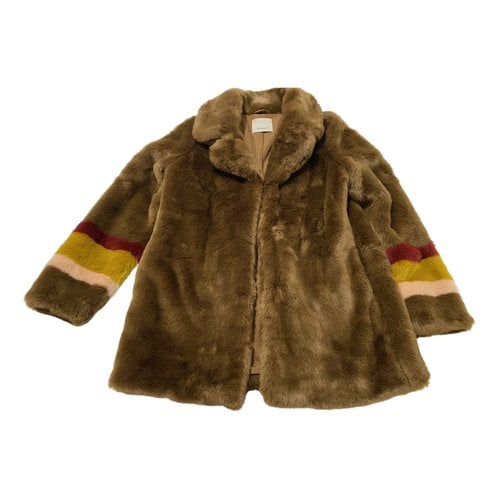 Pre-owned Pinko Faux Fur Coat In Brown