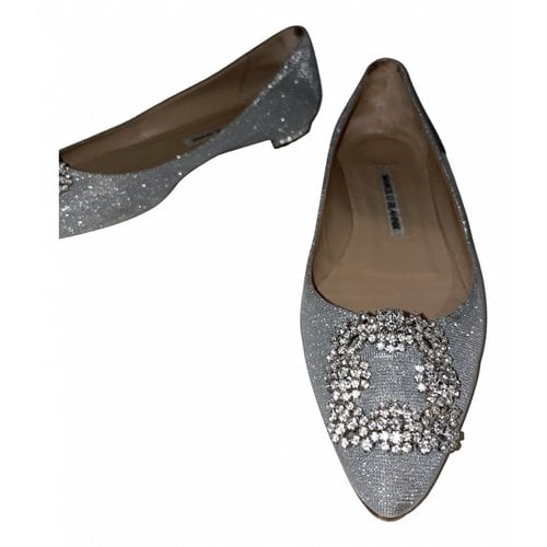 Pre-owned Manolo Blahnik Leather Ballet Flats In Silver