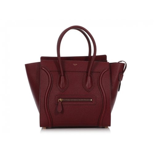Pre-owned Celine Luggage Leather Tote In Burgundy