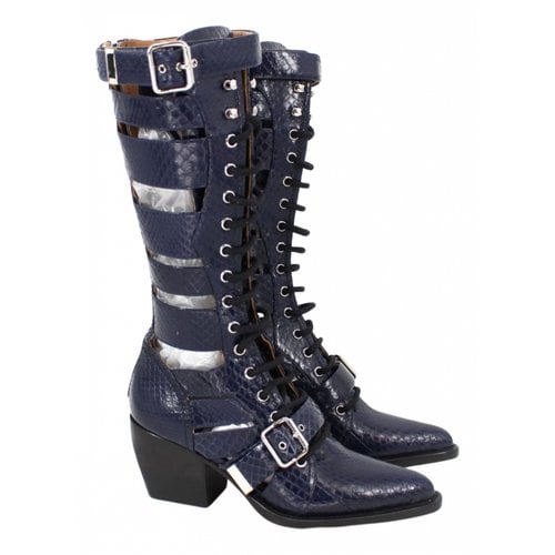 Pre-owned Chloé Rylee Leather Riding Boots In Blue