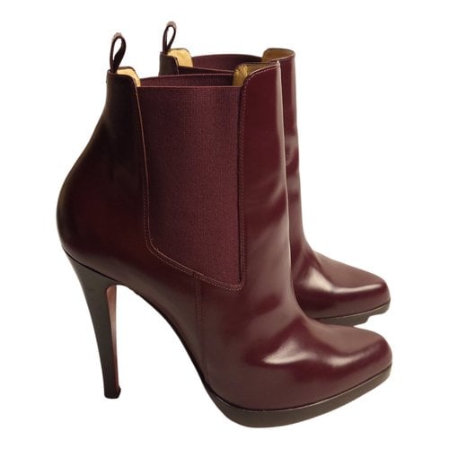 Pre-owned Christian Louboutin So Kate Booty Leather Biker Boots In Burgundy