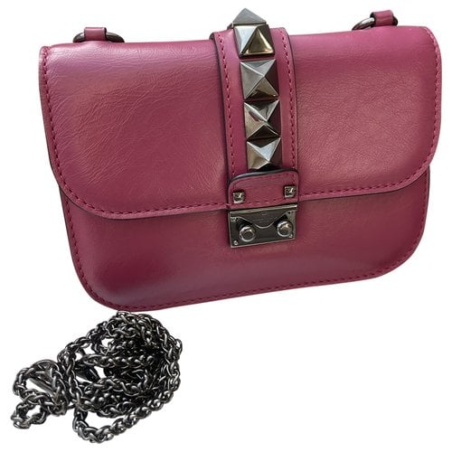 Pre-owned Valentino Garavani Glam Lock Leather Crossbody Bag In Purple