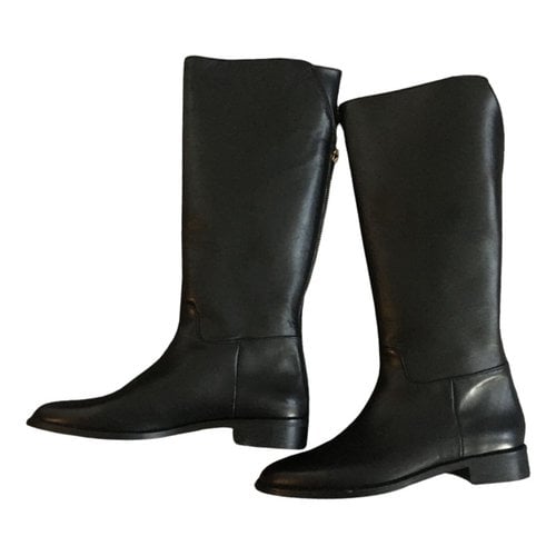 Pre-owned Massimo Dutti Leather Riding Boots In Black