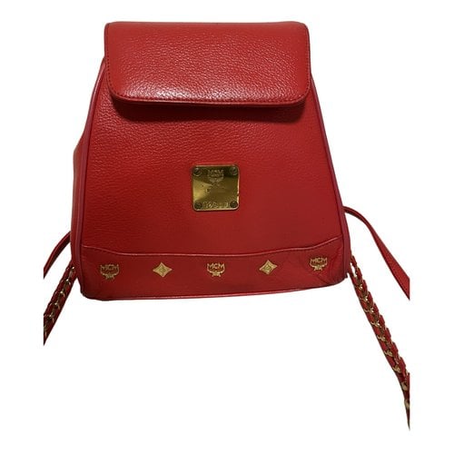 Pre-owned Mcm Leather Backpack In Red