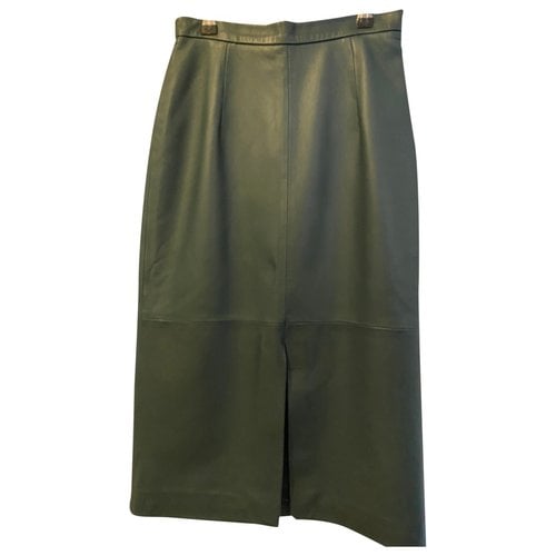 Pre-owned Iris & Ink Leather Mid-length Skirt In Green