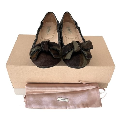 Pre-owned Prada Pony-style Calfskin Ballet Flats In Brown