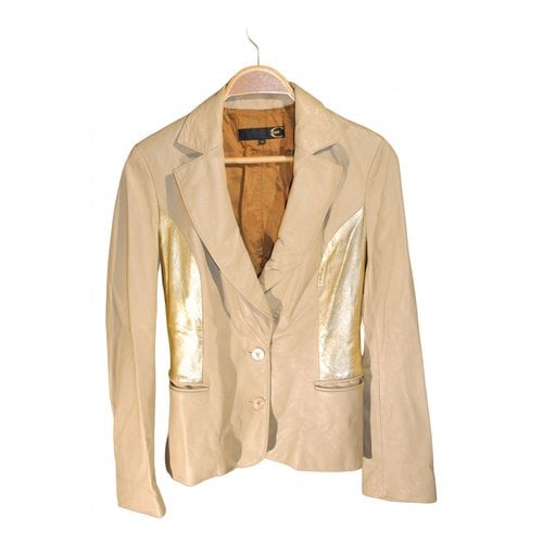 Pre-owned Just Cavalli Leather Blazer In Beige