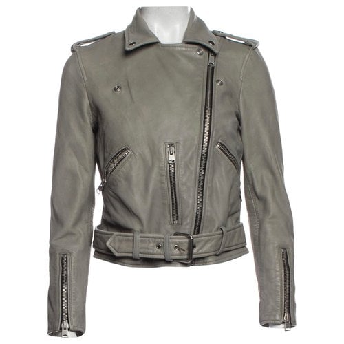 Pre-owned Allsaints Leather Biker Jacket In Grey