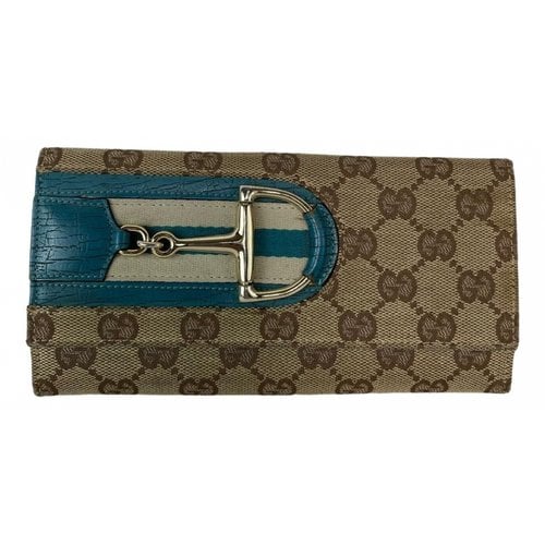 Pre-owned Gucci Continental Cloth Wallet In Brown