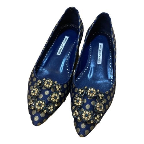 Pre-owned Manolo Blahnik Cloth Ballet Flats In Navy