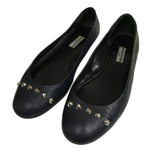 Pre-owned Balenciaga Leather Ballet Flats In Navy