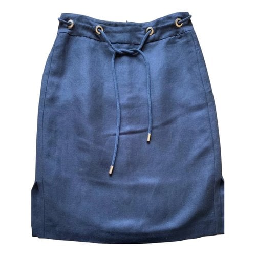 Pre-owned Carolina Herrera Linen Mid-length Skirt In Navy
