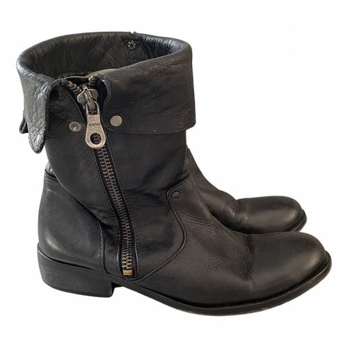 Pre-owned Berenice Leather Biker Boots In Black