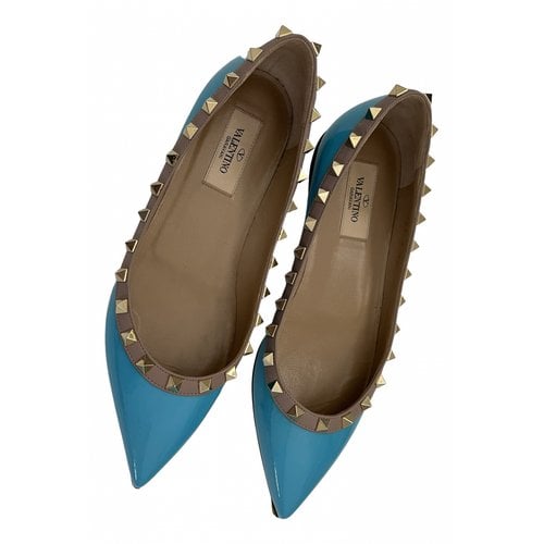Pre-owned Valentino Garavani Patent Leather Ballet Flats In Blue