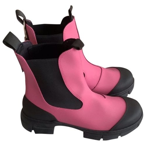 Pre-owned Ganni Fall Winter 2019 Leather Ankle Boots In Pink