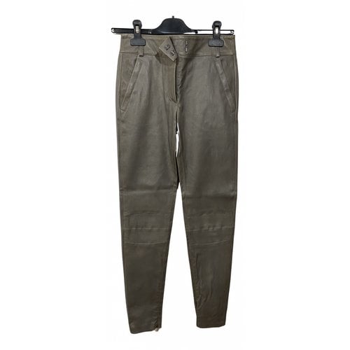 Pre-owned Givenchy Leather Straight Pants In Grey
