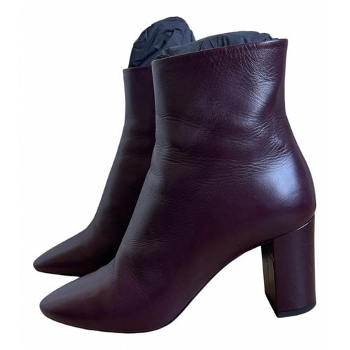 Pre-owned Saint Laurent Lou Leather Boots In Burgundy
