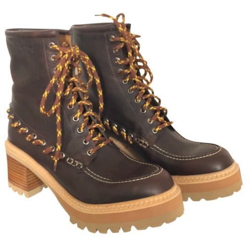 Pre-owned See By Chloé Leather Lace Up Boots In Brown