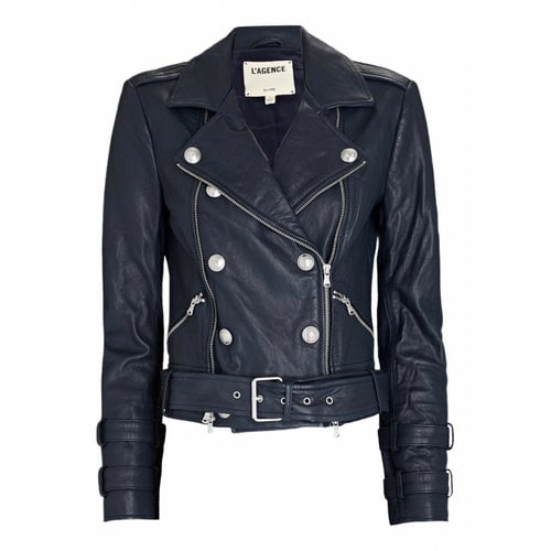 Pre-owned L Agence Leather Jacket In Navy