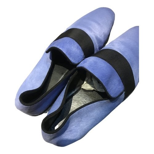Pre-owned Celine Pony-style Calfskin Flats In Blue