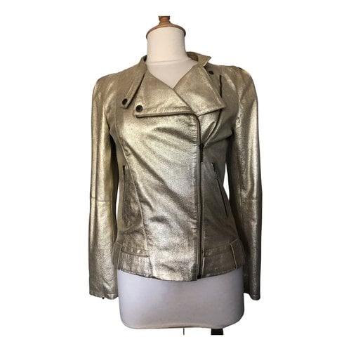 Pre-owned Maje Leather Jacket In Gold