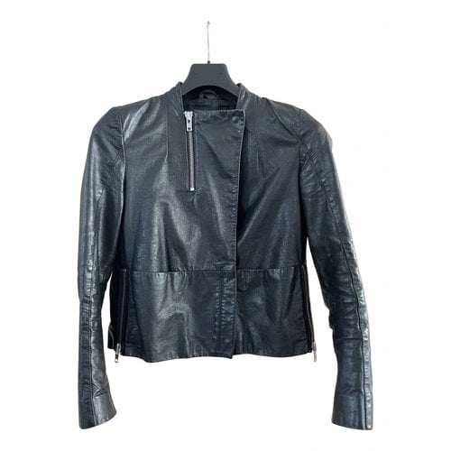 Pre-owned Max & Co Leather Biker Jacket In Black