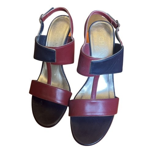 Pre-owned Chanel Leather Sandal In Burgundy