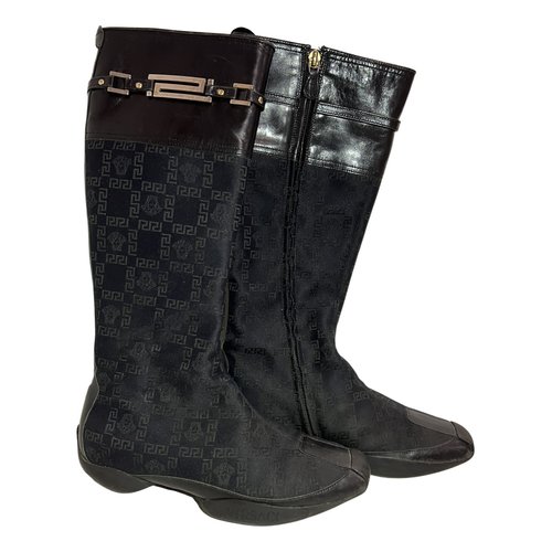 Pre-owned Versace Cloth Boots In Black