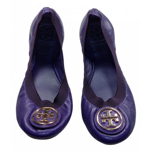 Pre-owned Tory Burch Leather Ballet Flats In Purple