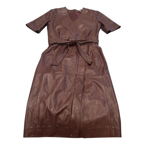Pre-owned Iris & Ink Leather Mid-length Dress In Burgundy