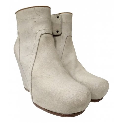 Pre-owned Rick Owens Leather Ankle Boots In White