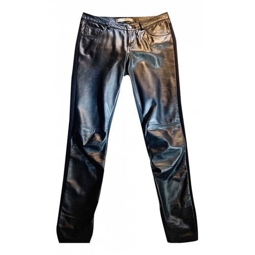 Pre-owned Marella Leather Straight Pants In Black