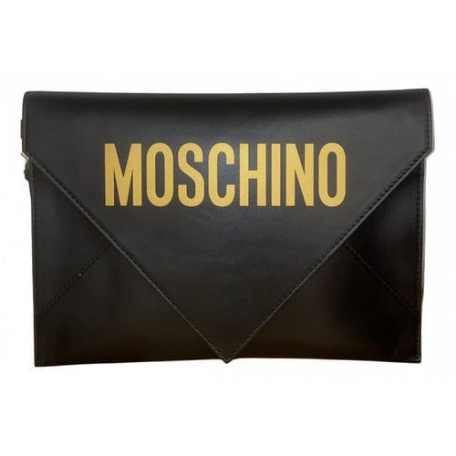 Pre-owned Moschino Leather Clutch Bag In Black