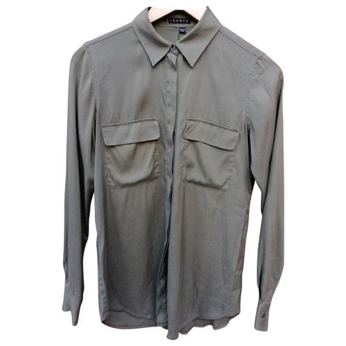 Pre-owned Theory Silk Blouse In Khaki