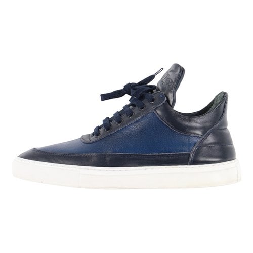 Pre-owned Filling Pieces Leather High Trainers In Blue