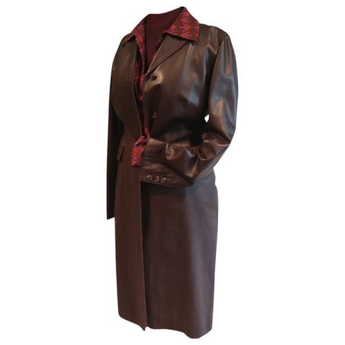 Pre-owned Trussardi Leather Coat In Brown