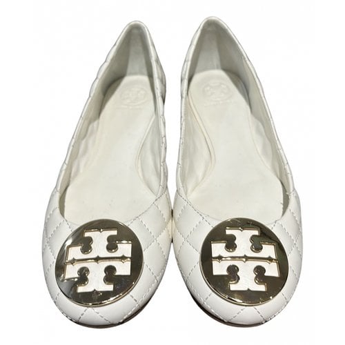 Pre-owned Tory Burch Leather Flat In White