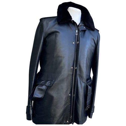 Pre-owned Dior Leather Parka In Black