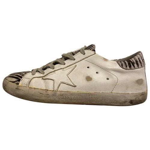 Pre-owned Golden Goose Superstar Pony-style Calfskin Trainers In White