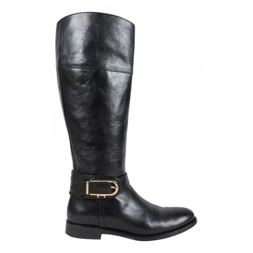 Pre-owned Burberry Leather Riding Boots In Black