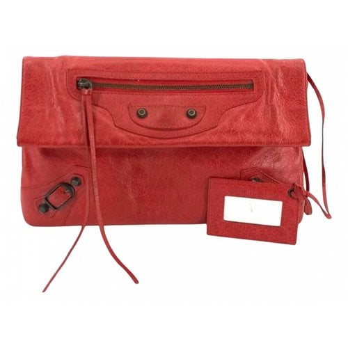Pre-owned Balenciaga Envelop Leather Clutch Bag In Red